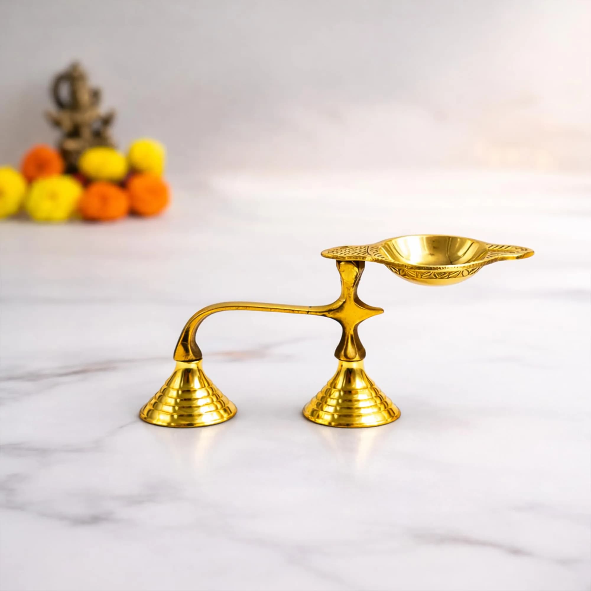 Spillbox Brass Karpoor Diya | Traditional Hindu Oil Lamp for Pooja & Decor