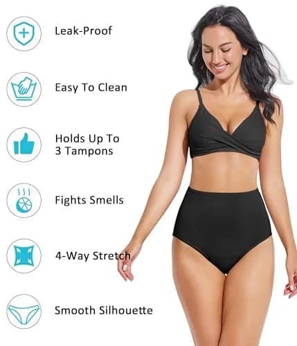 Beautikini Period Swim Bottoms Black XS | High Waisted Full Coverage thumbnail 4