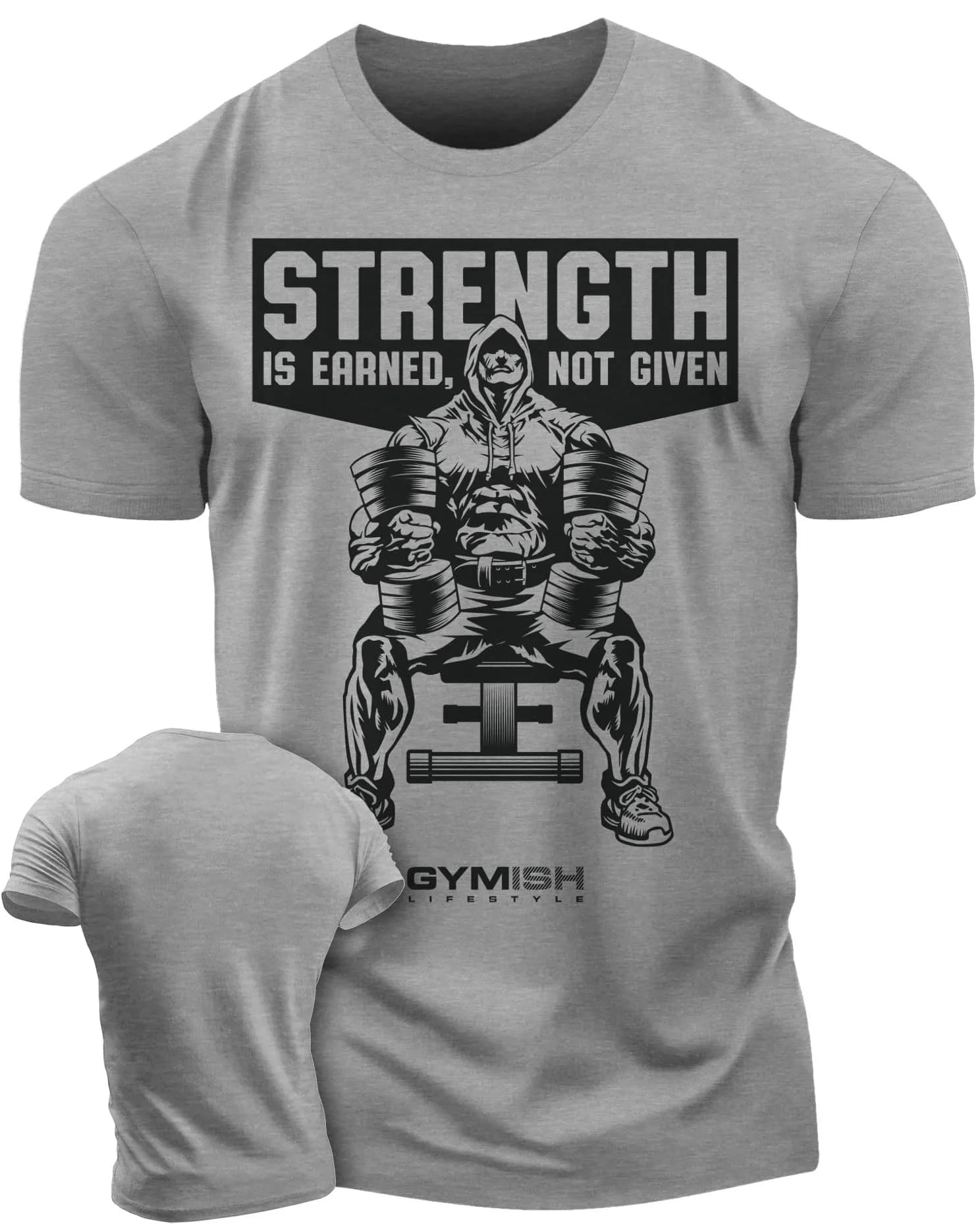 Gymish Lifestyle Strength Is Earned Not Given T-Shirt for Men | Motivational Gym Wear — 2. Strength Grey / Small