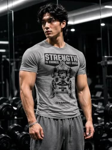 Gymish Lifestyle Strength Is Earned Not Given T-Shirt for Men | Motivational Gym Wear, Cotton-Poly Blend, Regular Fit, Sizes S-3X thumbnail 2