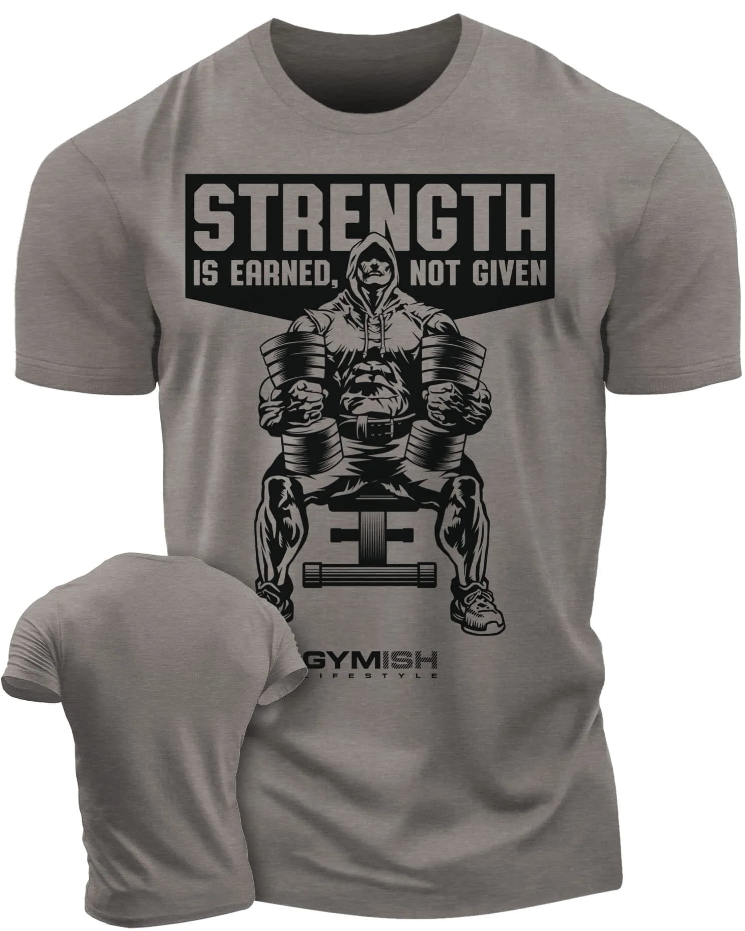 Gymish Lifestyle Strength Is Earned Not Given T-Shirt for Men | Motivational Gym Wear — 3. Strength Warm Grey / X-Large