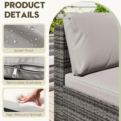 LHBcraft 7 Piece Patio Outdoor Furniture Set | All-Weather Wicker Sectional with Grey Cushions & Glass Coffee Table thumbnail 2