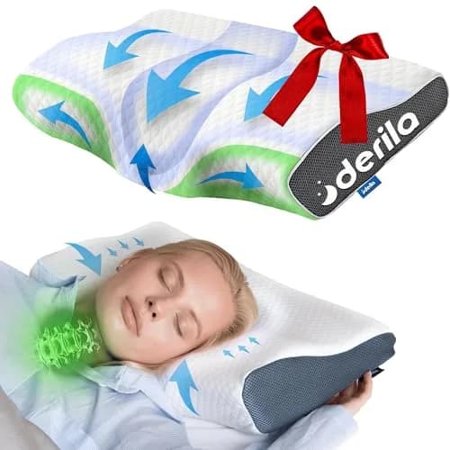 Derila King Cervical Neck Pillow, Memory Foam Contour 60cm (23.6") x 34cm (13.4") x 11cm (4.3") | Supports Neck & Head for All Sleepers thumbnail 1