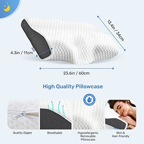 Derila King Cervical Neck Pillow, Memory Foam Contour 60cm (23.6") x 34cm (13.4") x 11cm (4.3") | Supports Neck & Head for All Sleepers thumbnail 2