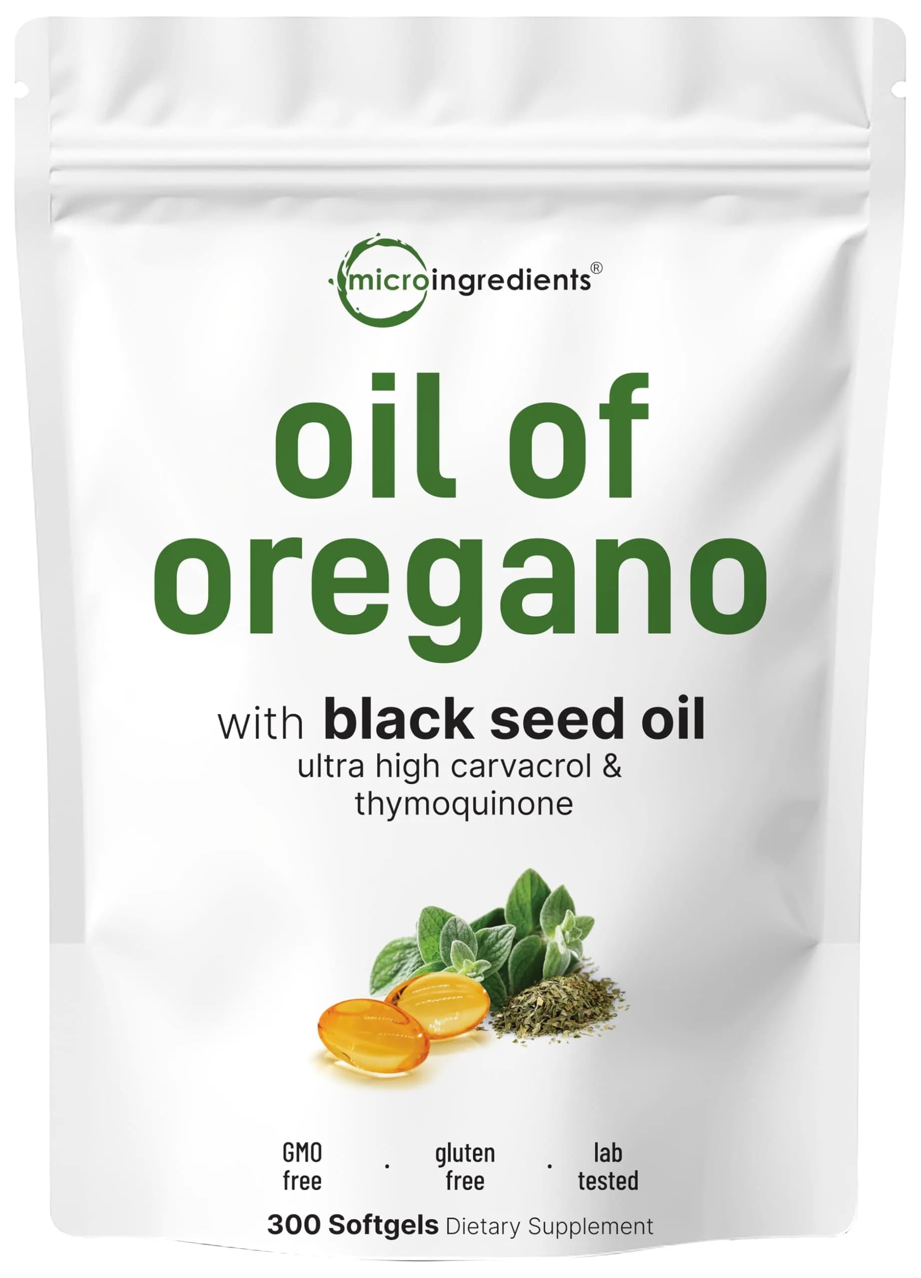 Micro Ingredients Oil of Oregano with Black Seed Oil Softgels 300 Count (150 Servings) | Potent 2-in-1 Complex with 4X Carvacrol
