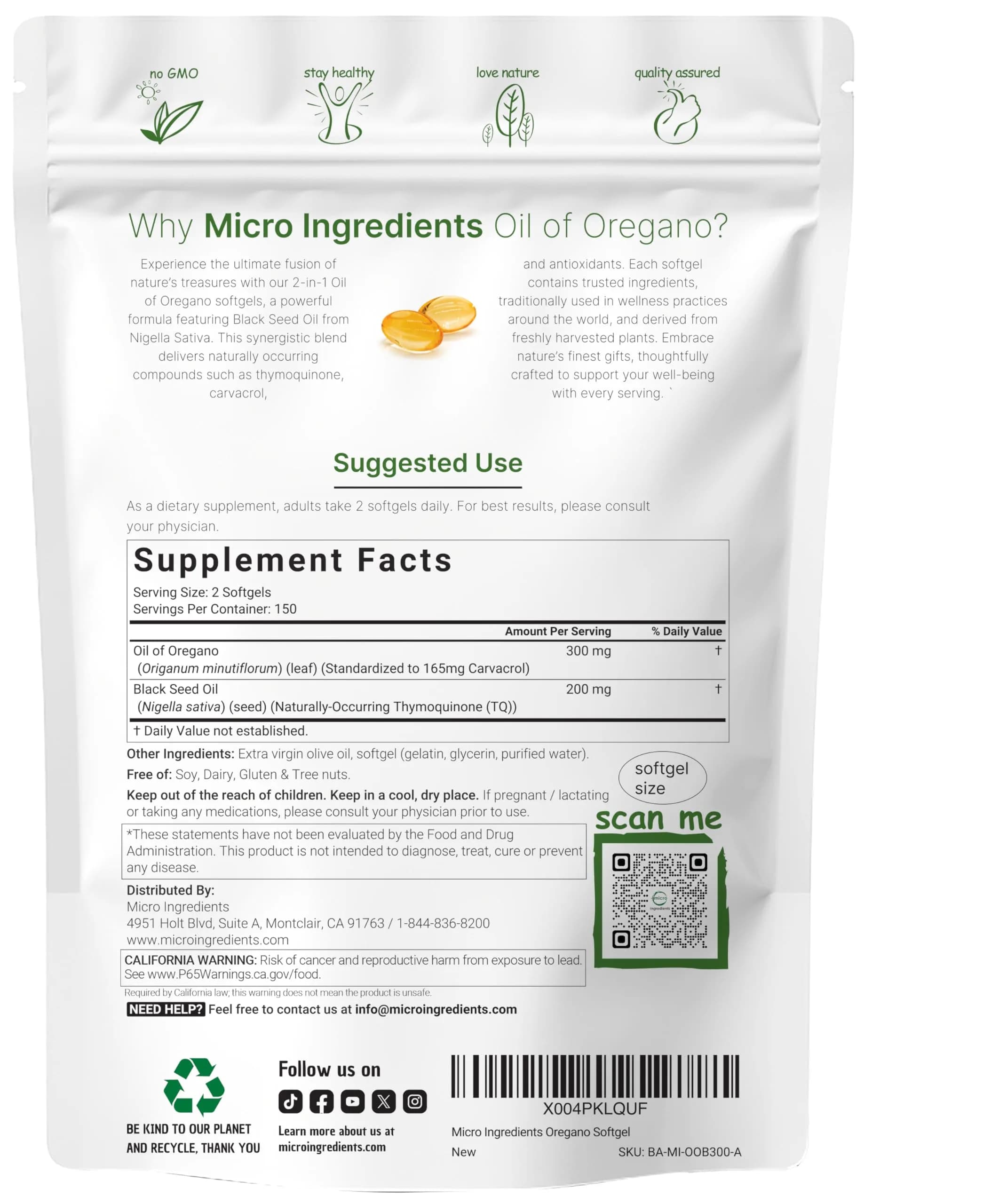 Micro Ingredients Oil of Oregano with Black Seed Oil Softgels 300 Count (150 Servings) | Potent 2-in-1 Complex with 4X Carvacrol - view 7