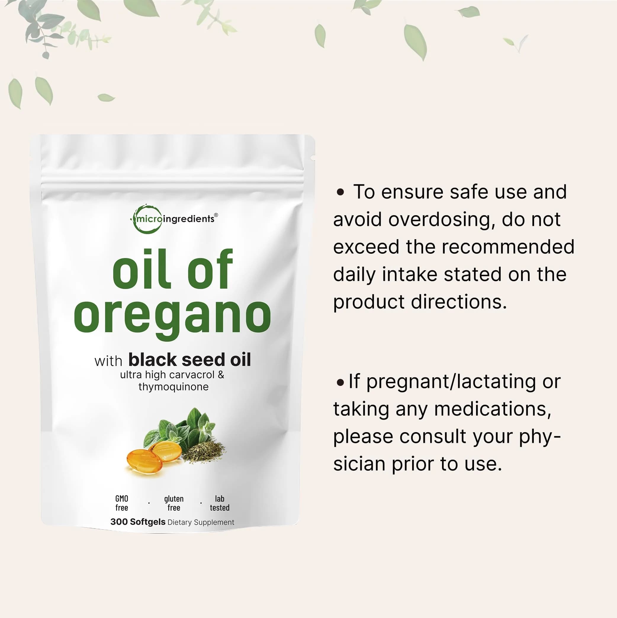 Micro Ingredients Oil of Oregano with Black Seed Oil Softgels 300 Count (150 Servings) | Potent 2-in-1 Complex with 4X Carvacrol - view 3