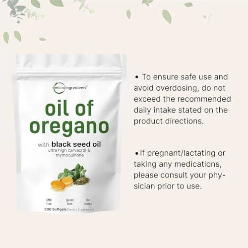 Micro Ingredients Oil of Oregano with Black Seed Oil Softgels 300 Count (150 Servings) | Potent 2-in-1 Complex with 4X Carvacrol thumbnail 3