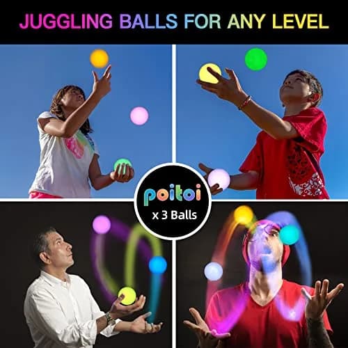POITOI Juggling Balls Light Up Glow in The Dark LED Set 105g | 11 Color Modes, USB Rechargeable thumbnail 6