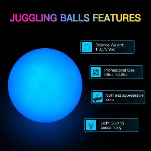 POITOI Juggling Balls Light Up Glow in The Dark LED Set 105g | 11 Color Modes, USB Rechargeable thumbnail 4