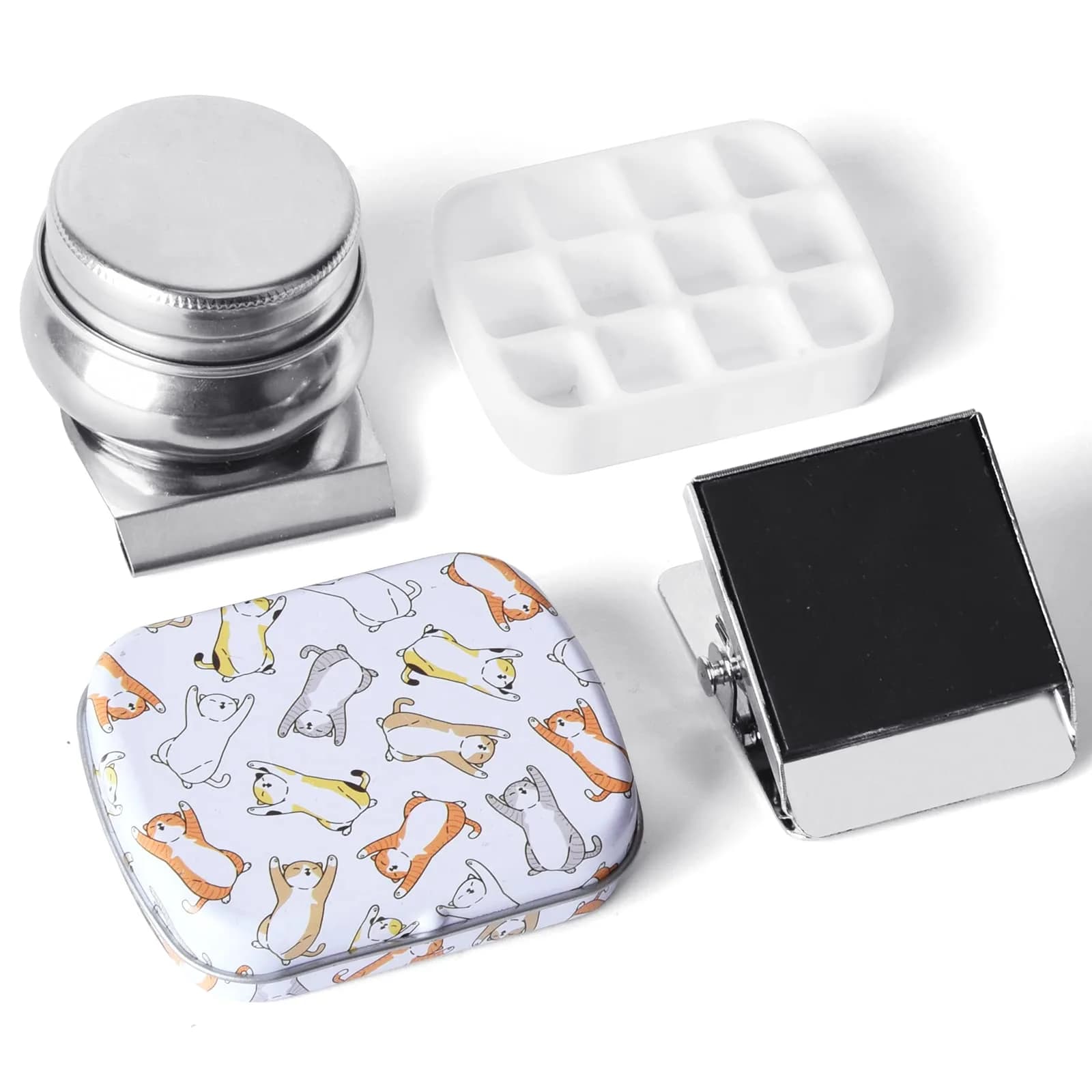 Qianshan Portable Travel Watercolor Palette, Mini Metal Tin Box, 12-Well | Compact Artist Set for On-the-Go Painting — Outdoor Painting Set-lying Cat