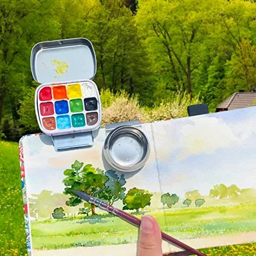 Qianshan Portable Travel Watercolor Palette, 12-Well Mini Metal Tin Box | Compact Artist Set for On-the-Go Painting thumbnail 5