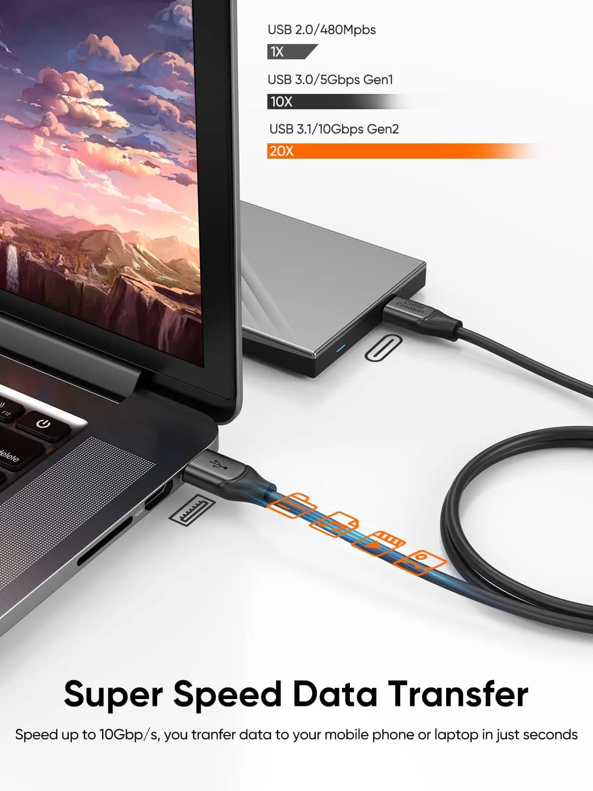 CableCreation 1m (3.3FT) Black USB A to USB C Cable for 10Gbps Data Transfer & 60W Charging - view 2