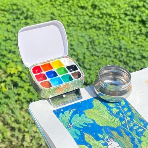 Qianshan Portable Travel Watercolor Palette, 12-Well Mini Metal Tin Box for Artists (60mmx47mmx15mm) thumbnail 5