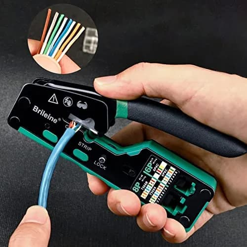 Brileine RJ45 Crimp Tool Pass Through Kit Ethernet Crimper Cat5 Cat5e Cat6 with Network Cable Tester & 100 Connectors (Green) thumbnail 5