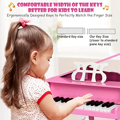 HONEY JOY Classical Kids Piano 30-Key Mini Grand Pink | Wooden Musical Toy for Ages 3+ thumbnail 4