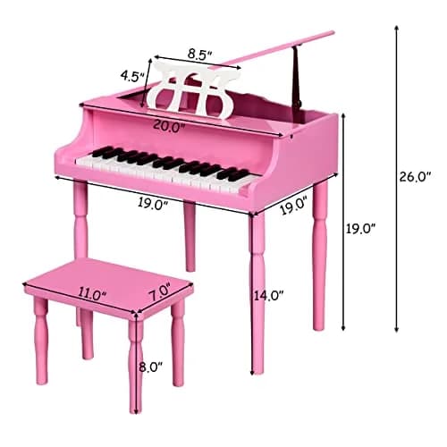 HONEY JOY Classical Kids Piano 30-Key Mini Grand Pink | Wooden Musical Toy for Ages 3+ thumbnail 6