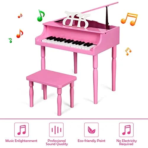 HONEY JOY Classical Kids Piano 30-Key Mini Grand Pink | Wooden Musical Toy for Ages 3+ thumbnail 7