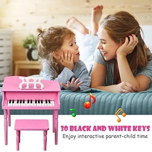 HONEY JOY Classical Kids Piano 30-Key Mini Grand Pink | Wooden Musical Toy for Ages 3+ thumbnail 8