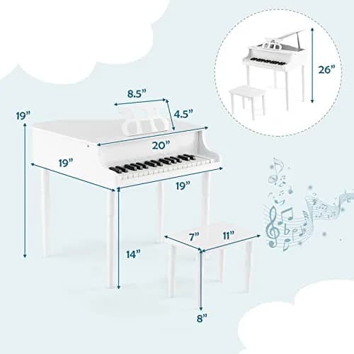 HONEY JOY Classical Kids Piano 30-Key Mini Grand Piano with Music Stand & Bench, Wooden Musical Instrument Toy for Ages 3+ thumbnail 4