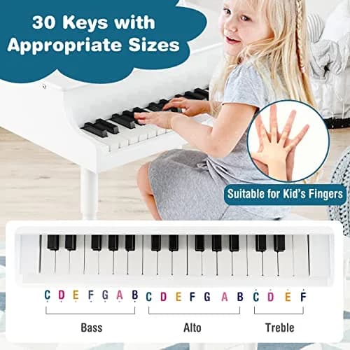 HONEY JOY Classical Kids Piano 30-Key Mini Grand Piano with Music Stand & Bench, Wooden Musical Instrument Toy for Ages 3+ thumbnail 5