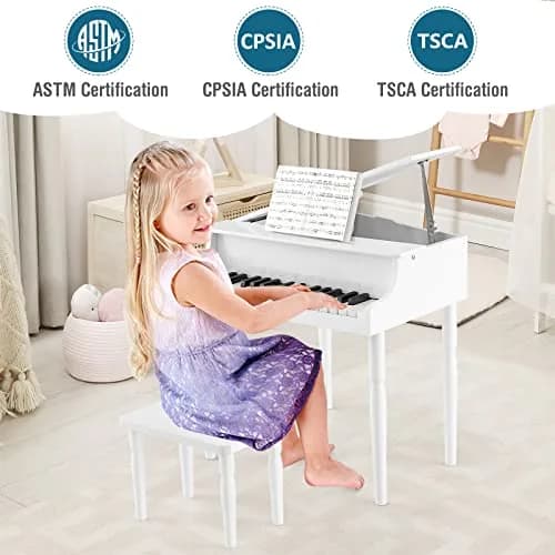 HONEY JOY Classical Kids Piano 30-Key Mini Grand Piano with Music Stand & Bench, Wooden Musical Instrument Toy for Ages 3+ thumbnail 8