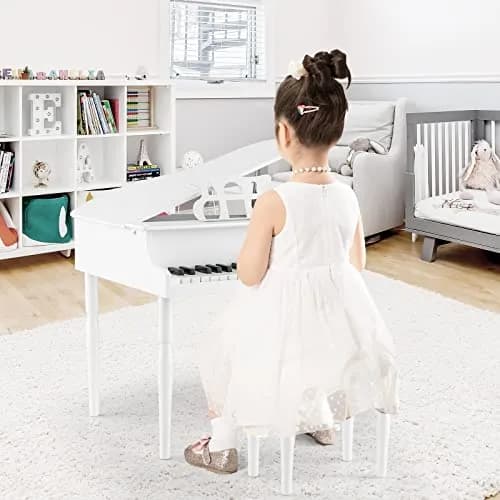 HONEY JOY Classical Kids Piano 30-Key Mini Grand Piano with Music Stand & Bench, Wooden Musical Instrument Toy for Ages 3+ thumbnail 2