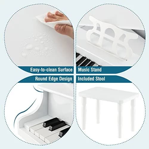 HONEY JOY Classical Kids Piano 30-Key Mini Grand Piano with Music Stand & Bench, Wooden Musical Instrument Toy for Ages 3+ thumbnail 3