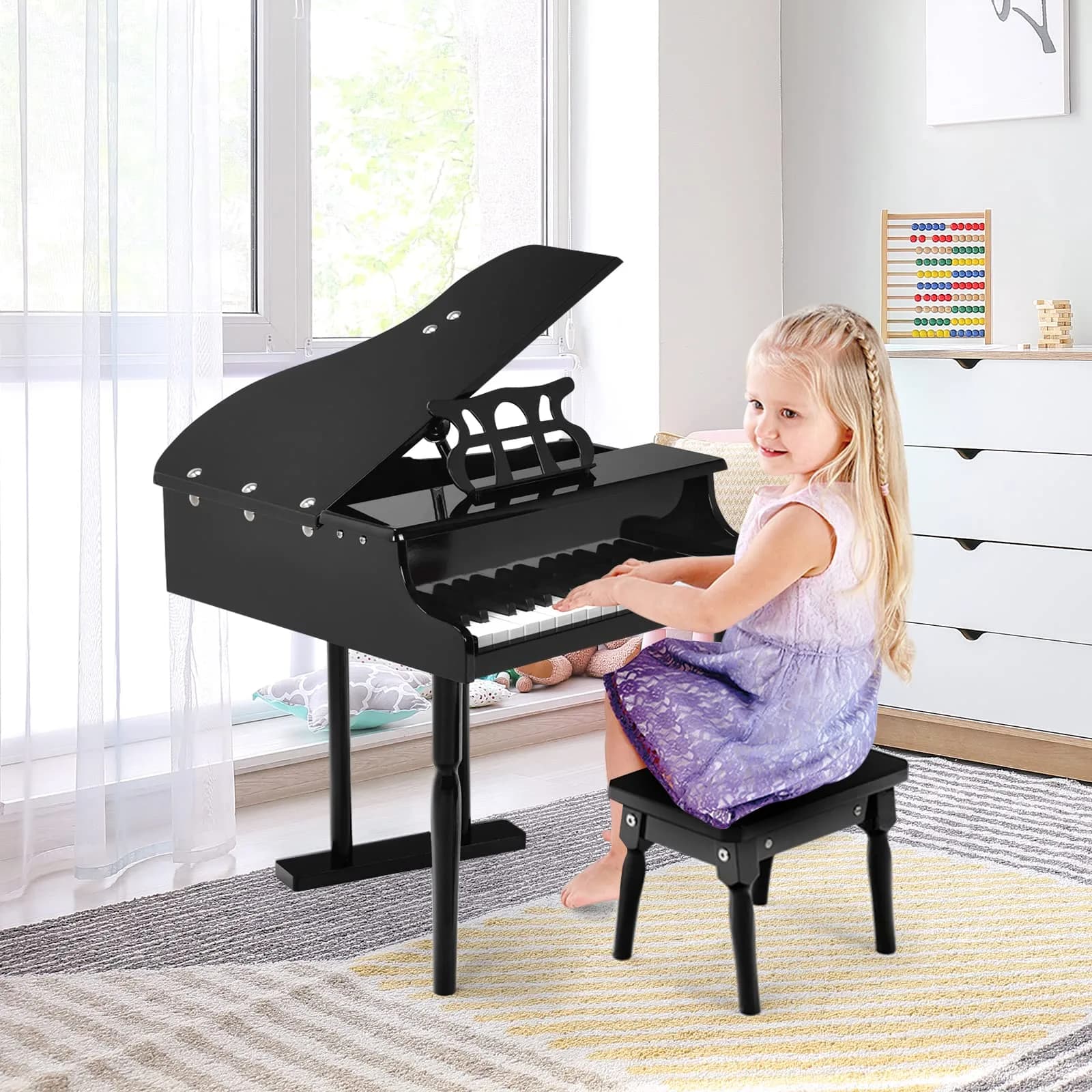 HONEY JOY Classical Kids Piano 30-Key Mini Grand Piano Black | Wooden Musical Instrument Toy for Ages 3+ thumbnail 8