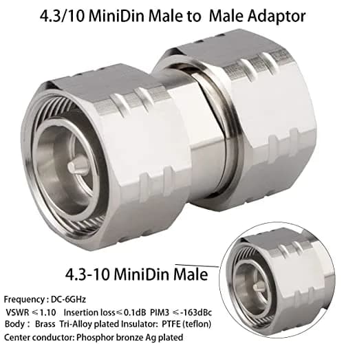Whisary 4.3/10 Mini Din Male to Male Adapter DC-6GHz Low PIM 163 DBC thumbnail 2