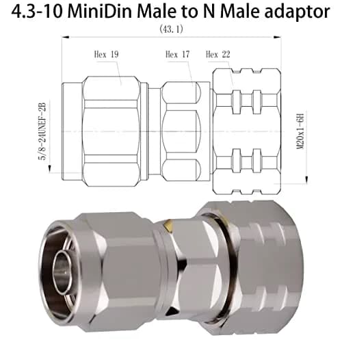 Whisary 4.3-10 Mini DIN Male to N Male Adapter 60g | Low PIM 163dBc RF Connector thumbnail 4