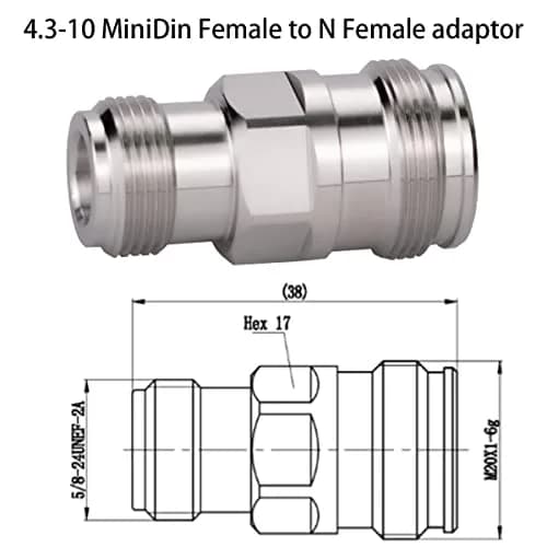Whisary 4.3-10 Mini DIN Female to N Female Adapter 50 Ohm | RF Applications thumbnail 2