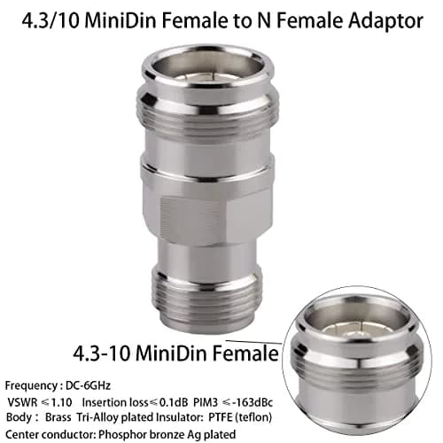 Whisary 4.3-10 Mini DIN Female to N Female Adapter 50 Ohm | RF Applications thumbnail 3