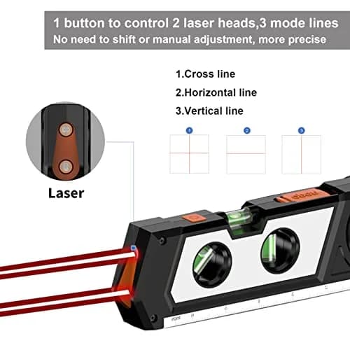 Ayitam 4-in-1 Laser Level Line Tool with Tape Ruler & Ruler Base, 21.6cm (8.5in) | Measures in Imperial & Metric thumbnail 5