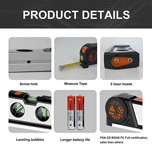 Ayitam 4-in-1 Laser Level Line Tool with Tape Ruler & Ruler Base, 21.6cm (8.5in) | Measures in Imperial & Metric thumbnail 6