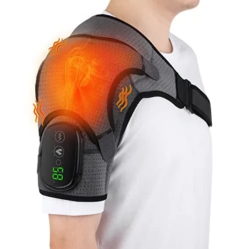 BINGONE Heated Shoulder Wrap with Vibration and Heat, 3 Settings, Cordless, Grey thumbnail 1