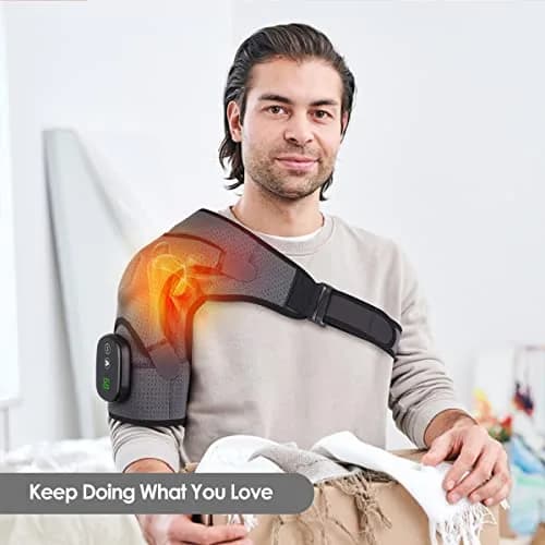 BINGONE Heated Shoulder Wrap with Vibration and Heat, 3 Settings, Cordless, Grey thumbnail 6
