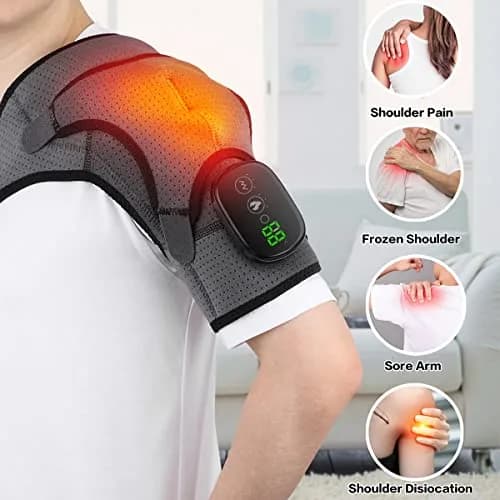 BINGONE Heated Shoulder Wrap with Vibration and Heat, 3 Settings, Cordless, Grey thumbnail 2