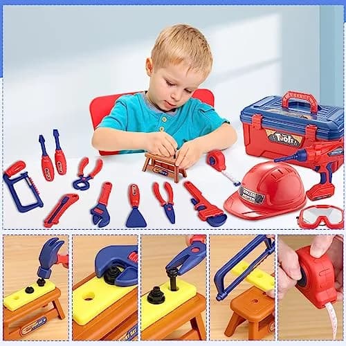 Magic4U Kids Tool Set 49PCS with Electric Drill, Safety Vest, Hat, Goggles | Pretend Play Toy for Ages 3+ thumbnail 4