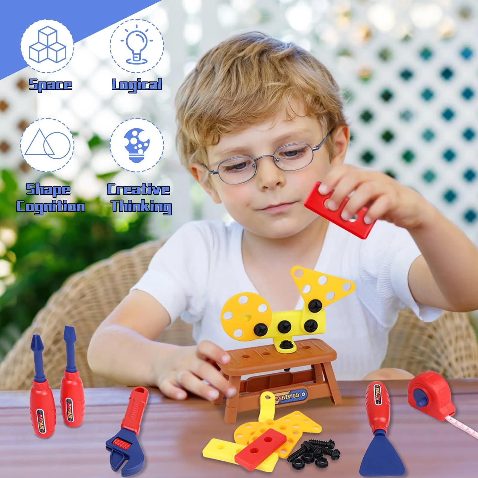 Magic4U Kids Tool Set 49PCS with Electric Drill, Safety Vest, Hat, Goggles | Pretend Play Toy for Ages 3+ - view 7