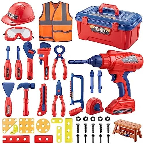Magic4U Kids Tool Set 49PCS with Electric Drill, Safety Vest, Hat, Goggles | Pretend Play Toy for Ages 3+ thumbnail 1