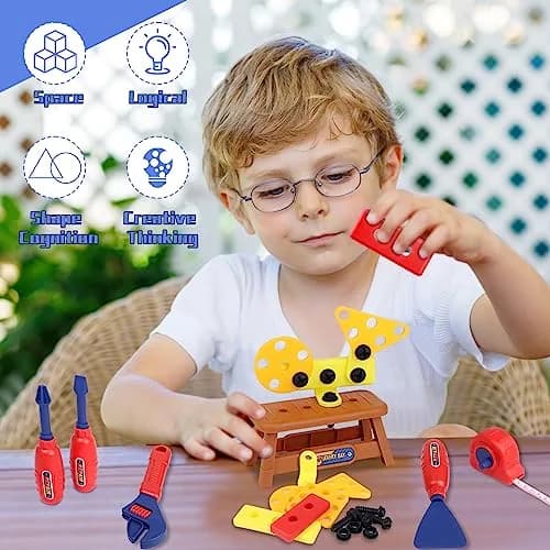 Magic4U Kids Tool Set 49PCS with Electric Drill, Safety Vest, Hat, Goggles | Pretend Play Toy for Ages 3+ thumbnail 7