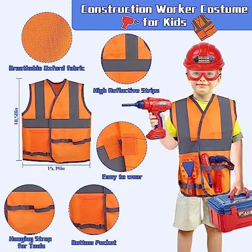 Magic4U Kids Tool Set 49PCS with Electric Drill, Safety Vest, Hat, Goggles | Pretend Play Toy for Ages 3+ thumbnail 3