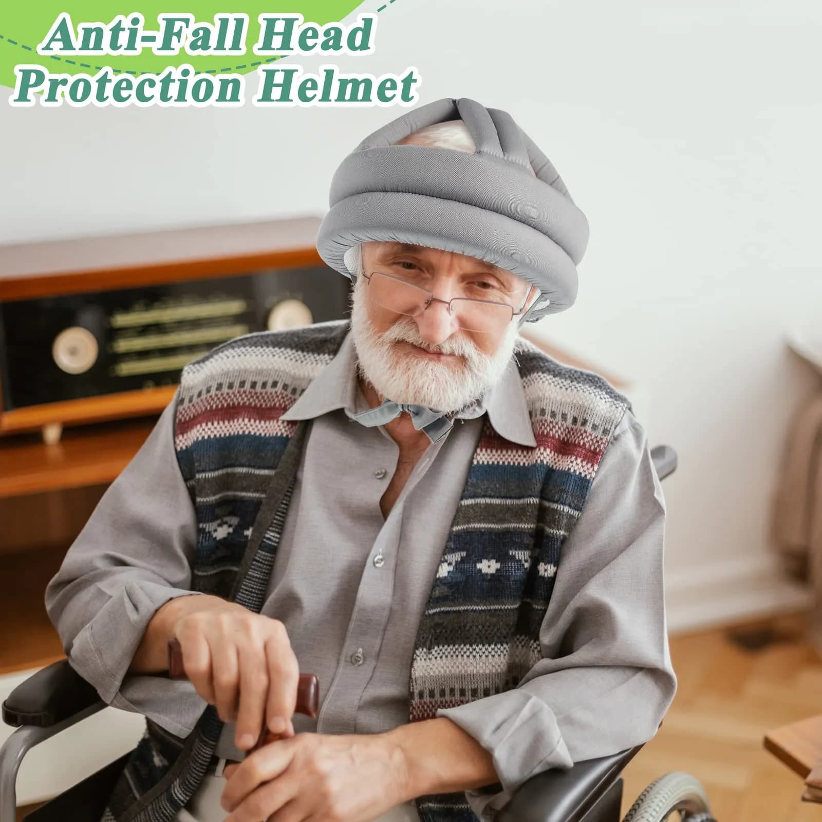 Woanger Gray 2 Pcs Anti Fall Elder Head Safety Helmet | Adjustable Seniors Fall Prevention Cap (Gray, 50-75 cm Head Circumference) - view 6