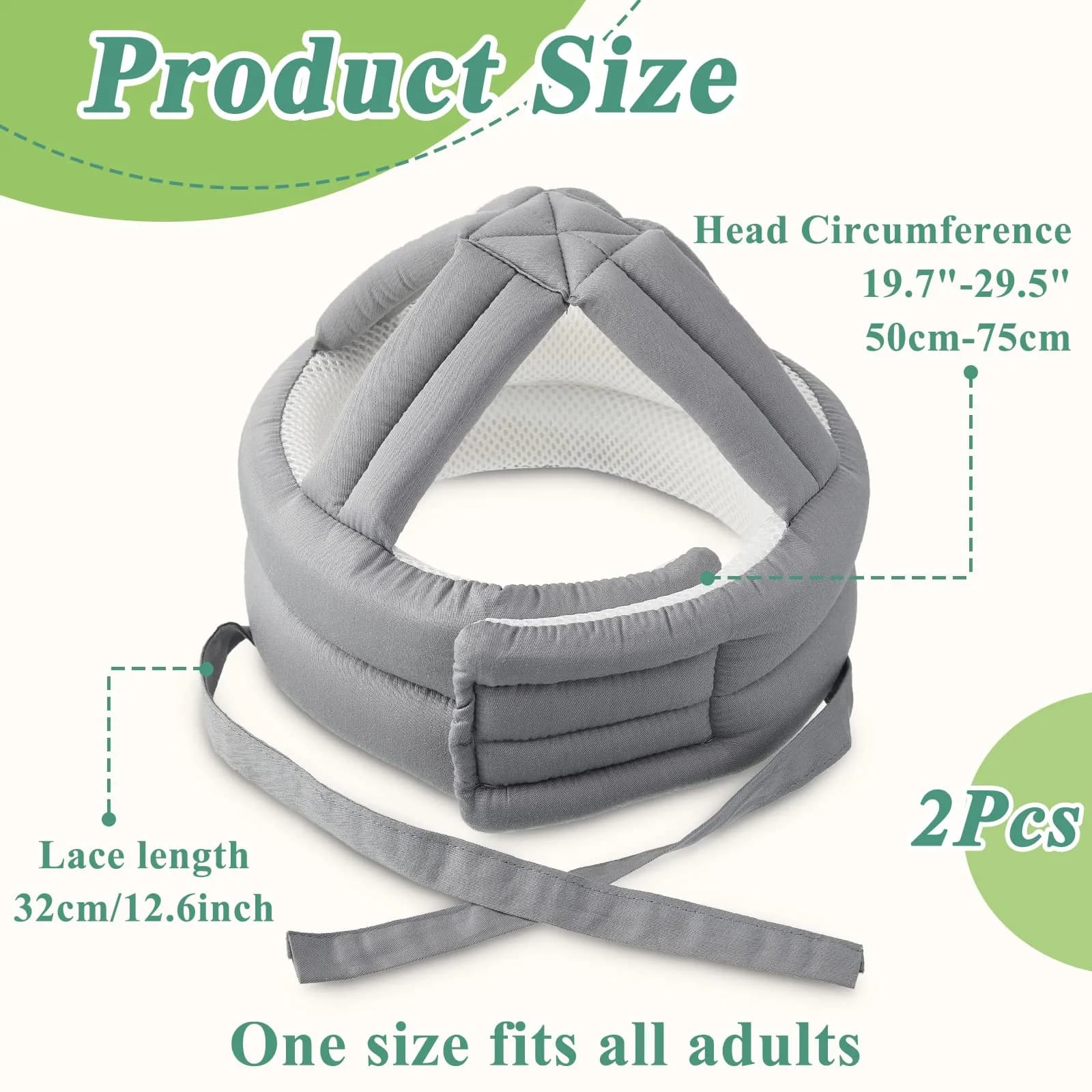 Woanger Gray 2 Pcs Anti Fall Elder Head Safety Helmet | Adjustable Seniors Fall Prevention Cap (Gray, 50-75 cm Head Circumference) - view 2