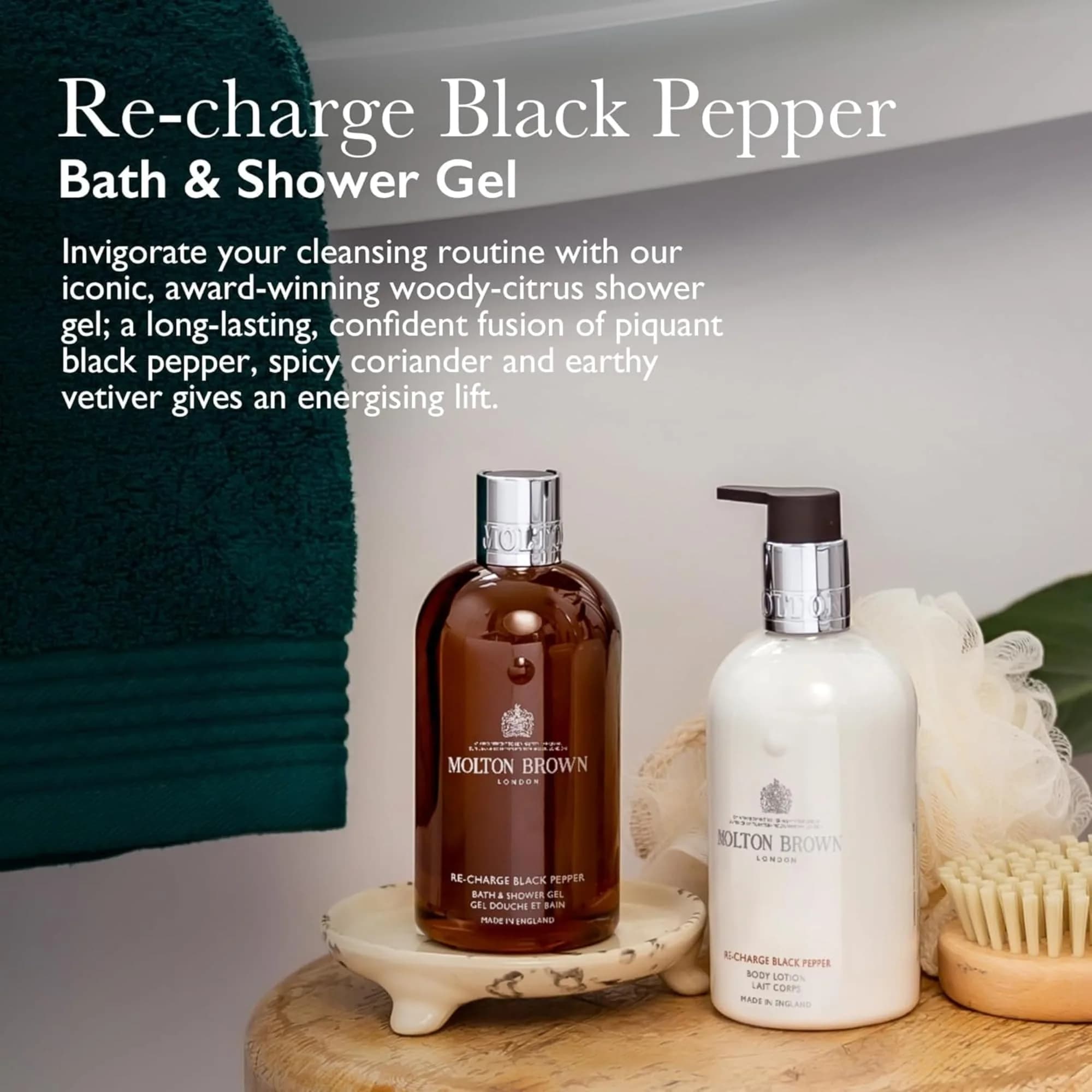 Molton Brown Re-Charge Black Pepper Body Wash 299ml (10 fl. oz.) | Award-Winning Woody-Citrus Energising Fusion - view 2