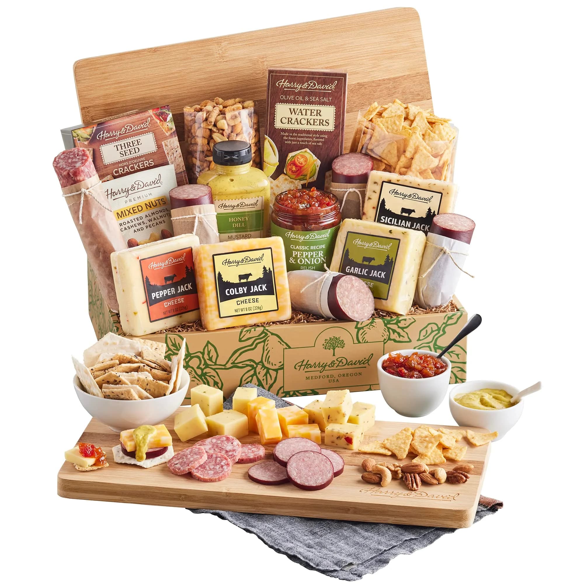 Harry & David Meat & Cheese Gift Box 38.5 oz | Gourmet Assortment with Bamboo Board