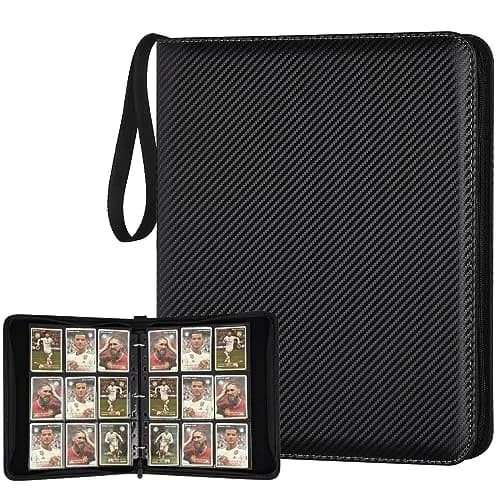GERMUN 3 Ring 9 Pocket Zipper Card Binder, 720 Double Sided Standard PU Trading Card Album Folder (Carbon White, 40 Pages) — 9 Pocket 720 / Carbon Black