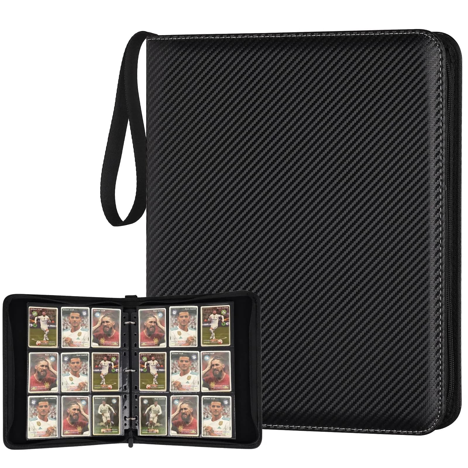 GERMUN 9 Pocket Zipper Card Binder - 720 Card Capacity Album Folder (Carbon Black) - main product image