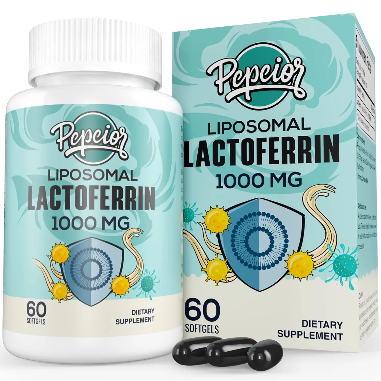 Pepeior Liposomal Bovine Lactoferrin 1000 mg | Higher Absorption for Iron & Immunity (100-120c) — Black